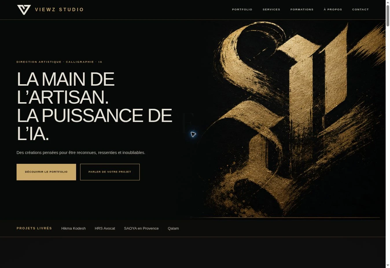 Aperçu de la page d’accueil de VIEWZ Studio